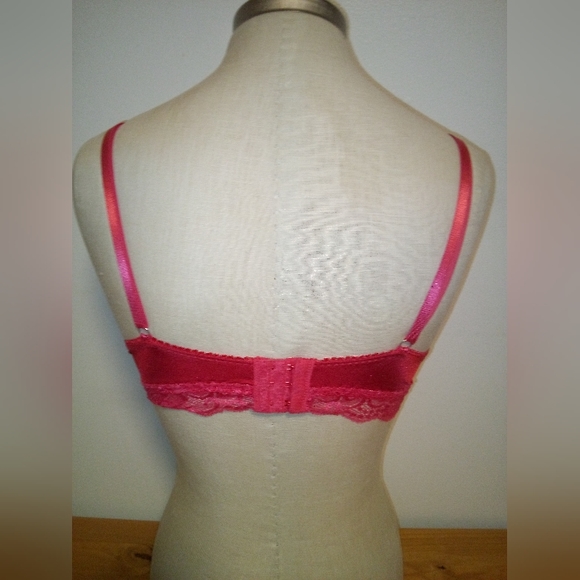 🩲Nwot black fuchsia by secret lace LLC red lace push-up padded bra 36B - Picture 10 of 15